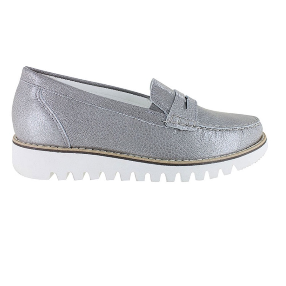 Waldlaufer Lyla Loafers in Patent Silver/Grey Leather, Women's 8.5